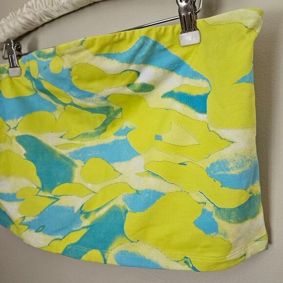 BP Tube Top Crop Strapless Blue Yellow Tie-Dye Casual Summer Vacation Neutral - Picture 4 of 9